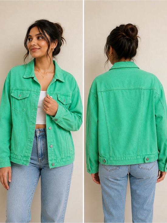 Jackets & Blazers - Women’s Green Denim Jacket - Casual Overshirt